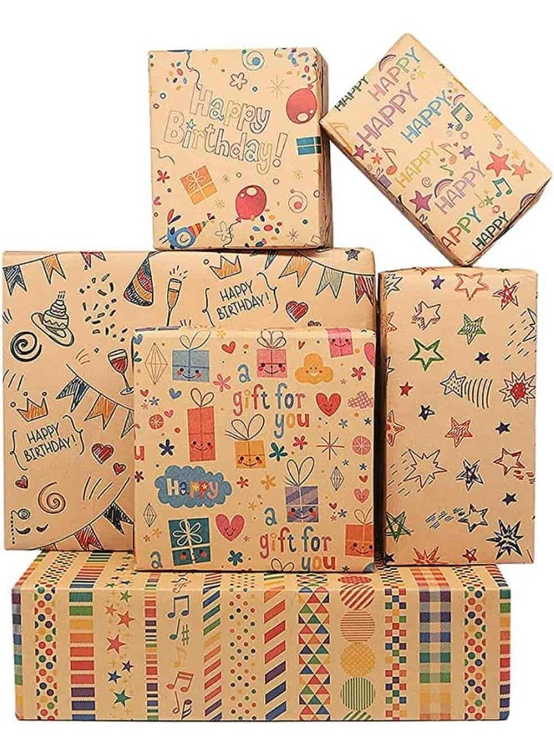 Mitoy 6 Packs Gift Wrapping Paper Roll, with Matching Gift Tags and Decorative Rope, Kraft Brown Recycled Gift Wrapping Paper for Birthday, Holiday, Wedding, Party, Kids Gift Wrapping (Size 70cmX50cm) - Image 5